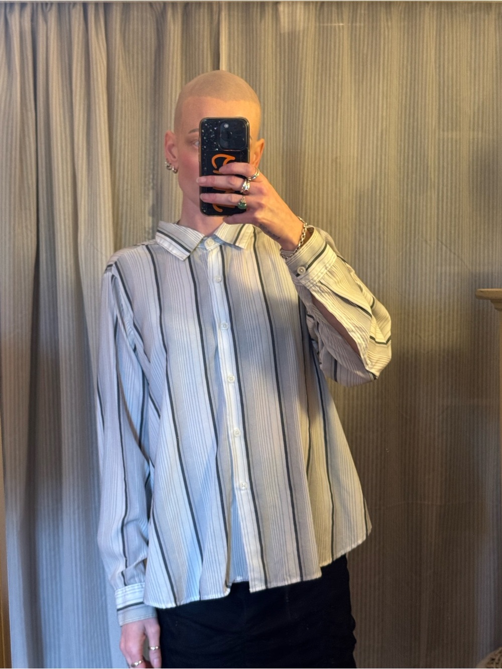 Stripe Button-Up Shirt — Fade Balck/White